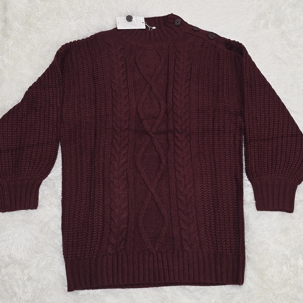 Lillusory Burgundy Cable Knit Sweater. Size M. NWT!